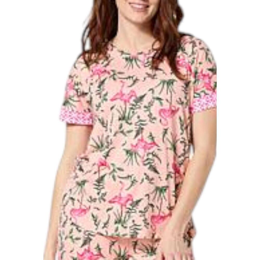 Comfort Code Women's Peached Jersey Knit PJ Top Pink Flamingos - Regular
